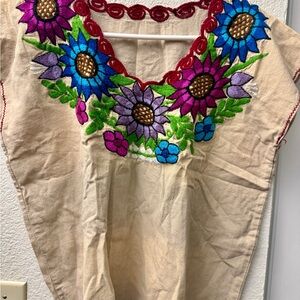 Floral Embroidered Beige Women's Blouse